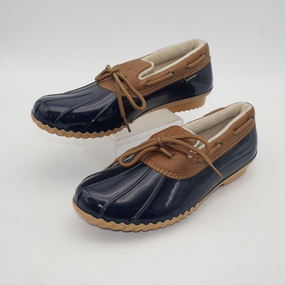 NEW JBU Woodbury Women's 7 Water Resistant Duck Shoes Brown Blue Slip On